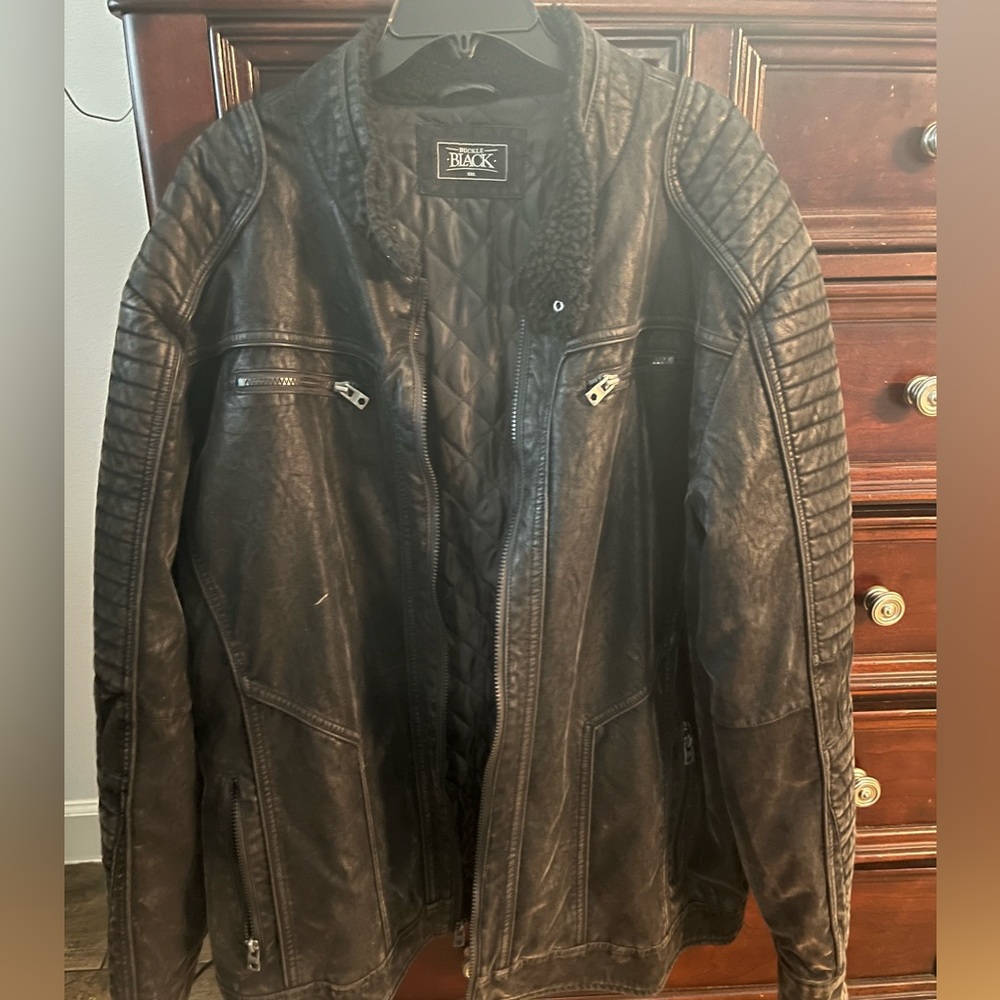 Buckle black leather jacket